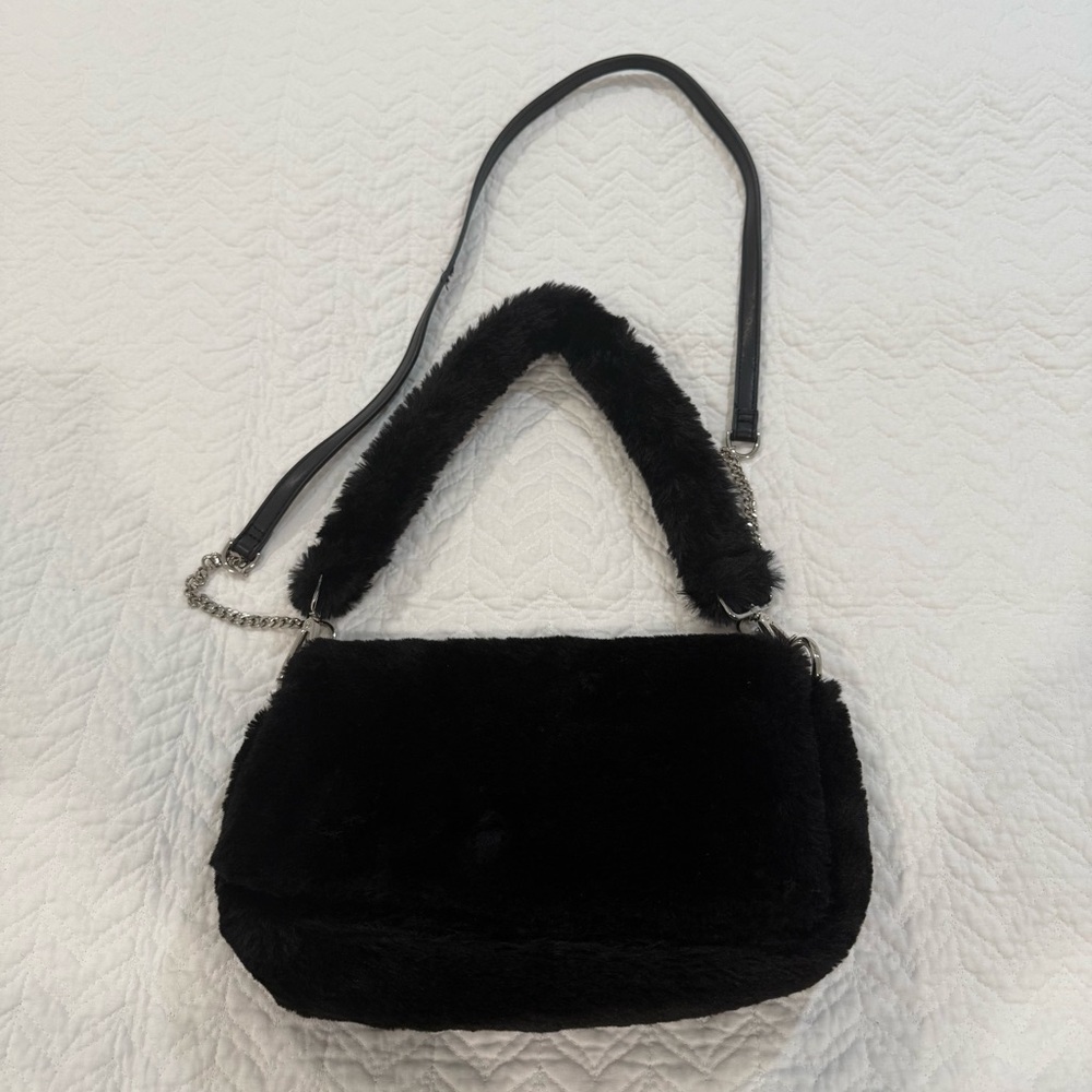 Topshop Black Faux Fur Shoulder Bag